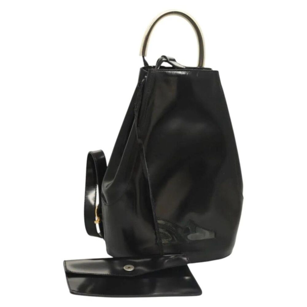 Salvatore Ferragamo Gancini Patent Leather Black Patent_Leather Backpack Bag
